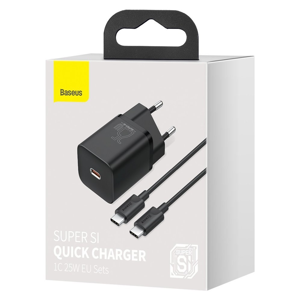 Chargeur secteur USB Type C + 1 câble 1M PD 25W Baseus Noir
